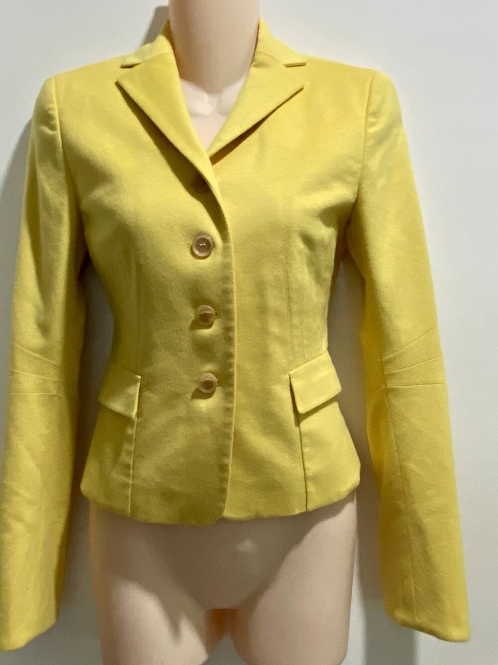 Akris Punto Sunny Yellow Peplum Crop Wool Angora Fitted Luxury Office Blazer 2
